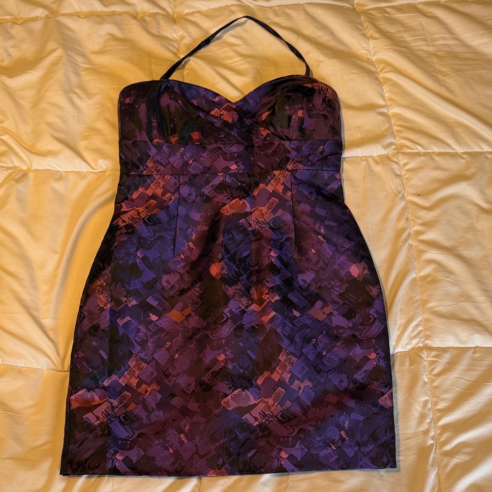 Purple Multicolor Strapless Sheath Dress